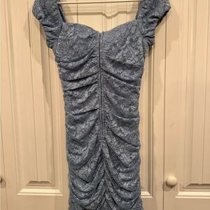 Elegant Blue Lace Ruched Mini Dress